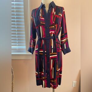 Diane Von Furstenberg Navy and Multicolor Long Sleeve Dress